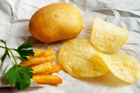 French fries Potatoes, chips, whole potatoes. Fast food.の写真素材
