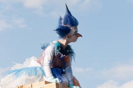 MOSCOW, RUSSIA-SEPTEMBER 10, 2017: Celebrating 870 years in the city of Moscow, installation in the Gorky Park of Culture. Bright people.のeditorial素材