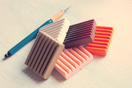 Set for casting of colored polymer clay. Clay bars, cutters. Toning.の写真素材