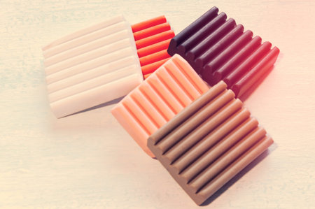 Set for casting of colored polymer clay. Clay bars, cutters. Toning.の写真素材