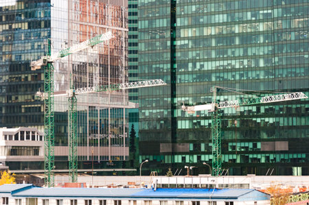 Skyscrapers from a low angle view in Moscow, Russia.の写真素材
