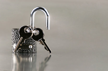 Keys in the lock. Home security, protectionの写真素材