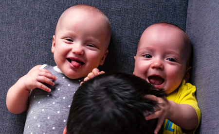 Twins, girl and boy 7 months. Maternity