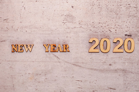 The idea of the new year. Free space for an inscription. The inscription happy new year 2020 on a traffic light closeup background. Christmas paraphernaliaの写真素材