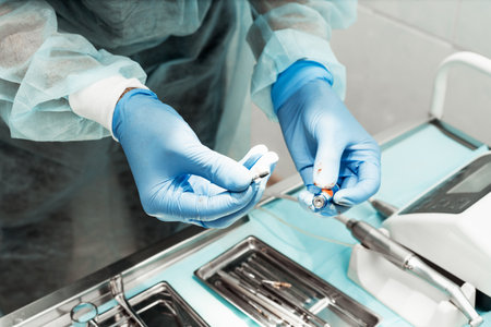 Dentist tools. Dentist workplace equipment set. Health and medicine. Close-upの写真素材