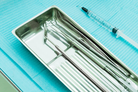 Dentist tools. Dentist workplace equipment set. Health and medicine. Close-upの写真素材