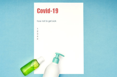 Coronavirus, Covid-19. How not to get infected, the inscription and paragraphs on a white sheet, personal protective equipment. Public awarenessの写真素材
