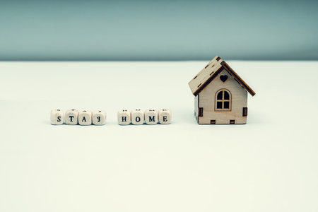 House and keys with the inscription work at home. Work in quarantineの写真素材