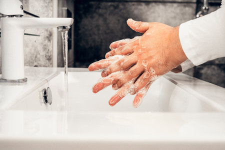 Coronavirus. Proper washing and handling of hands. Liquid antibacterial soap. Self-isolation and...