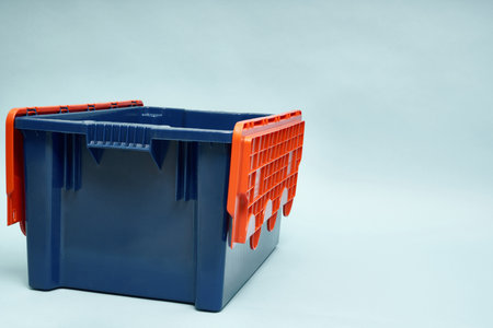 Plastic storage boxes. Boxes for the delivery of products. Orderly storageの写真素材