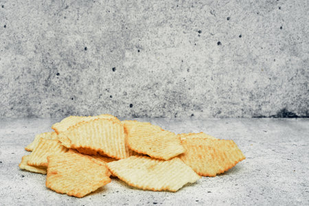 Corrugated Potato Chips. Snack, junk food. Close upの写真素材