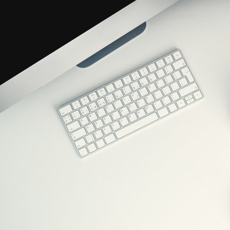 White keyboard and mouse. Remote work, self-isolation, work at home, quarantine.の写真素材