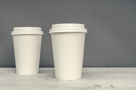 Paper cup. Recycling. Eco-friendly disposable tableware. Eco dishes.の写真素材