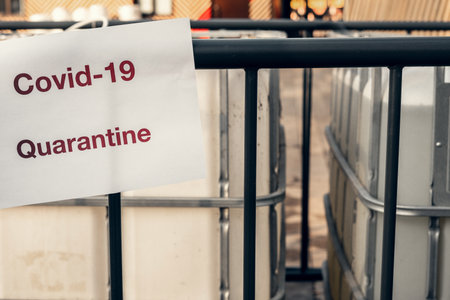 Tanks for disinfection of streets. The inscription Covid-19. Equipment for rescue from infection, pandemic.の写真素材