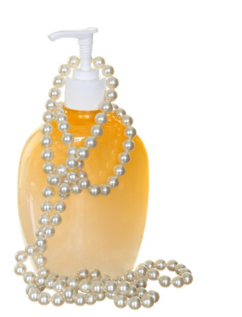 Plastic Bottle with liquid soap on a white の写真素材