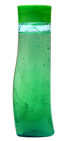 Plastic bottle with liquid soap, shower gel or shampoo. Isolated on a white .の写真素材