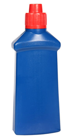 Blue plastic bottle cleaning-detergent. Photography Studio. Isolated on a white .の写真素材