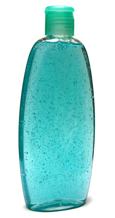 Plastic Bottle with liquid soap on a white backgroundの写真素材