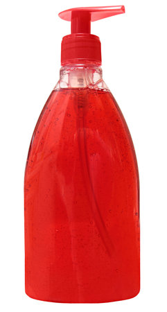Plastic Bottle with liquid soap on a white の写真素材