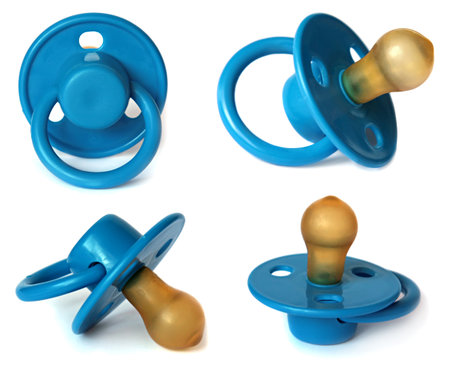 Set Blue baby's dummy isolated on whiteの写真素材
