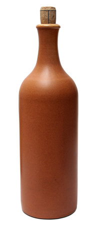 Earthen bottle of wine isolated on a white .の写真素材