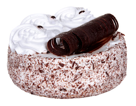 cake isolated on a white . Cake With Chocolate, Fruit And Cream.の写真素材