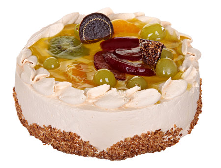 cake isolated on a white background. Cake With Chocolate, Fruit And Cream.の写真素材