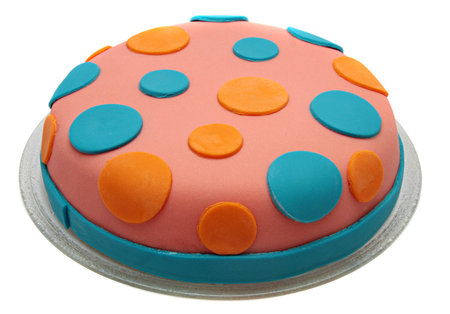 cake with mastic and marzipan isolated on a white .の写真素材