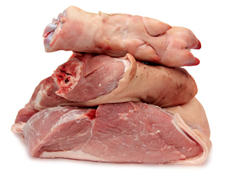 raw fresh meat, pork ham and pork leg with his hoof.の写真素材