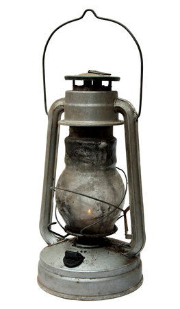 oil lamp. old kerosene lamp isolated on white . oil-stoveの写真素材