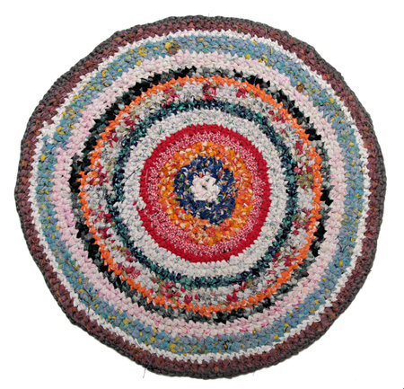 knit Mat handmade. Isolated on a white . round carpet knitの写真素材