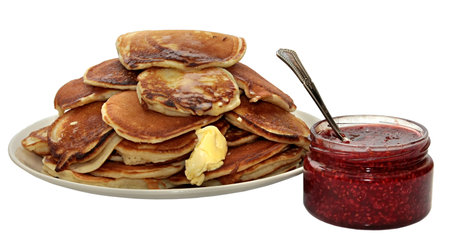 Pile of pancakes isolated on a white の写真素材
