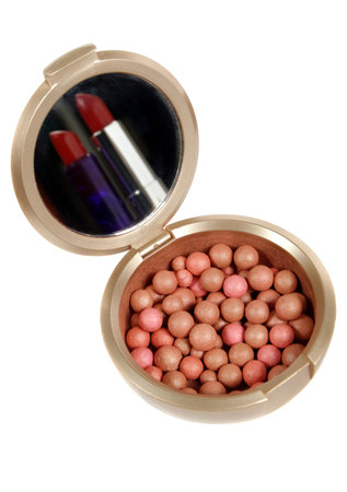 Cosmetics. Various facilities for decorative makeup isolated on a white .の写真素材