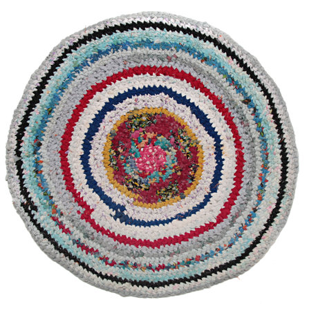 knit Mat handmade. Isolated on a white . round carpet knitの写真素材