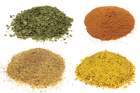 Piles of different spices  Isolated On White Background.の写真素材