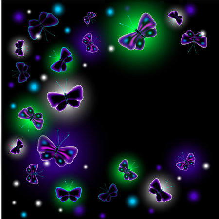 EPS10 vector illustration. Glowing background with Fantastic luminescent butterflyのイラスト素材