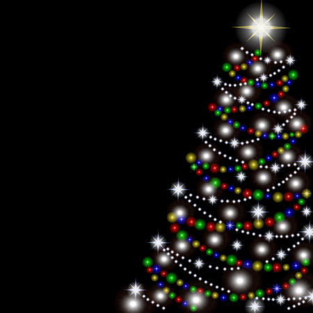 Christmas tree on a black background. Vector illustration.のイラスト素材