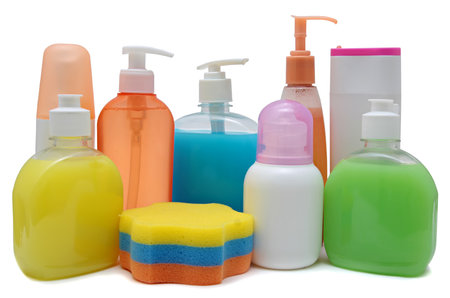 Closed Cosmetic Or Hygiene  Plastic Bottle Of Gel, Liquid Soap, Lotion, Cream, Shampoo. Isolated On White Background.の写真素材