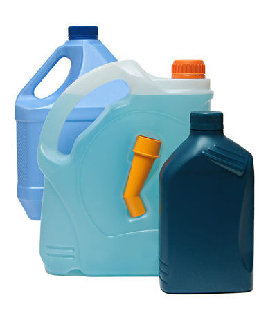 Plastic bottles from automobile oils isolated on a white backgroundの写真素材