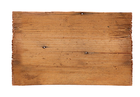 old wooden boards isolated on white background. close up of an empty wooden sign on white backgroundの写真素材