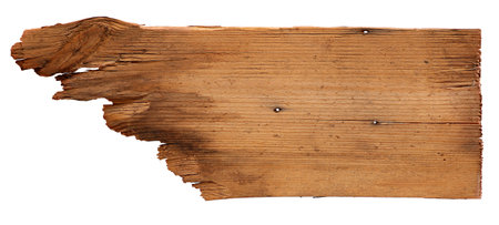 old wooden boards isolated on white background. close up of an empty wooden sign on white backgroundの写真素材