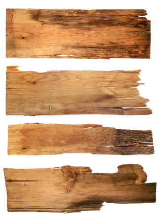old wooden boards isolated on white background. close up of an eの写真素材
