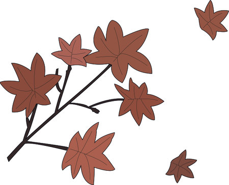 Vector hand painted nature graphic autumn plant illustration with red orange maple fall leaves on branch composition on the transparent background for design elementsのイラスト素材