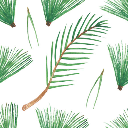 Watercolor hand painted nature winter plant seamless pattern with green fir needle on branch composition isolated on the white background for new year christmas holiday print designの写真素材