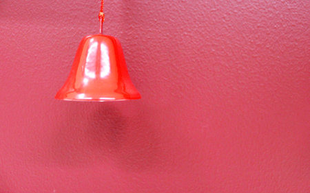 red bell on pink wall pine place for lettering christmas background New Years still life, Christmas...