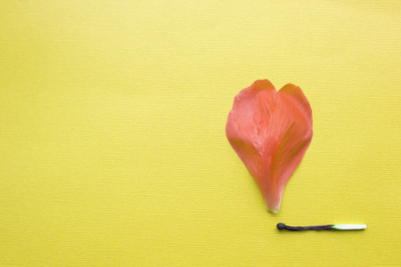 A match that sets fire to a forest, a match and an autumn leaf. a burning match can cause a fire in the forest. The concept of burnt out, extinct love. Fire in the heart. A burning love match with a heart shaped fire with the caption . You light my life. Painting in the style of vintage effect. High quality photoの写真素材