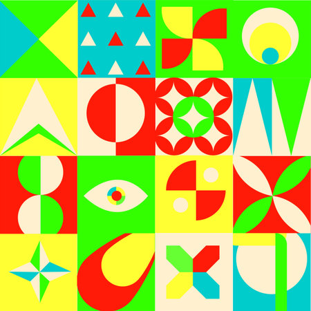 Neo geometric pattern with very bright colors. Wallpaper, fabric, textile