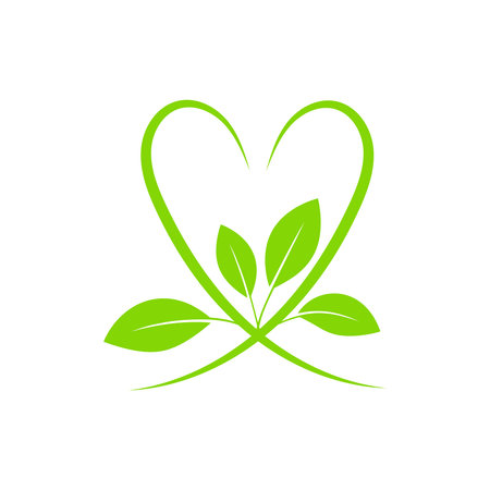 Green heart with leaves eco symbol isolated. Vector illustrationのイラスト素材