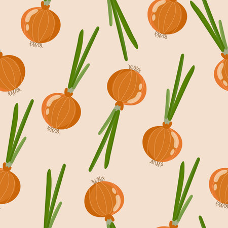 Seamless pattern. Yellow onion with green featherのイラスト素材