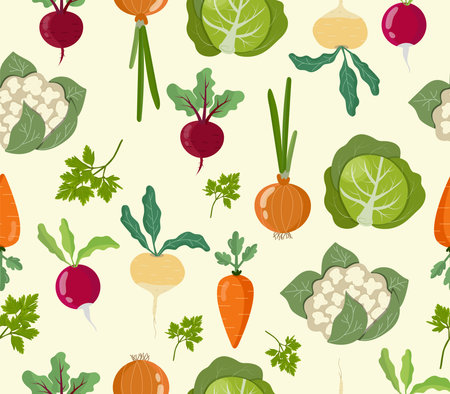 Seamless pattern with vegetables, set vegan foodのイラスト素材